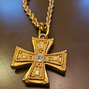 Vintage Carolee Gold Cross Pendant Necklace